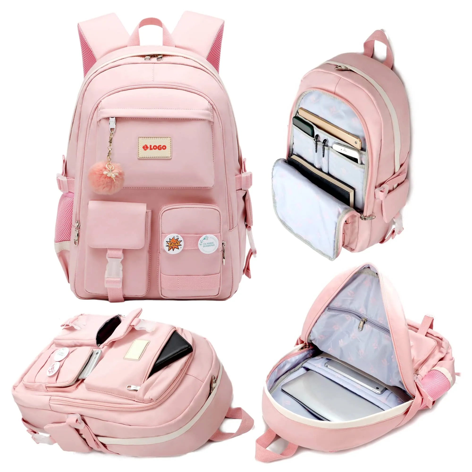 Custom Charming Pom-Pom Nylon Polyester Backpack