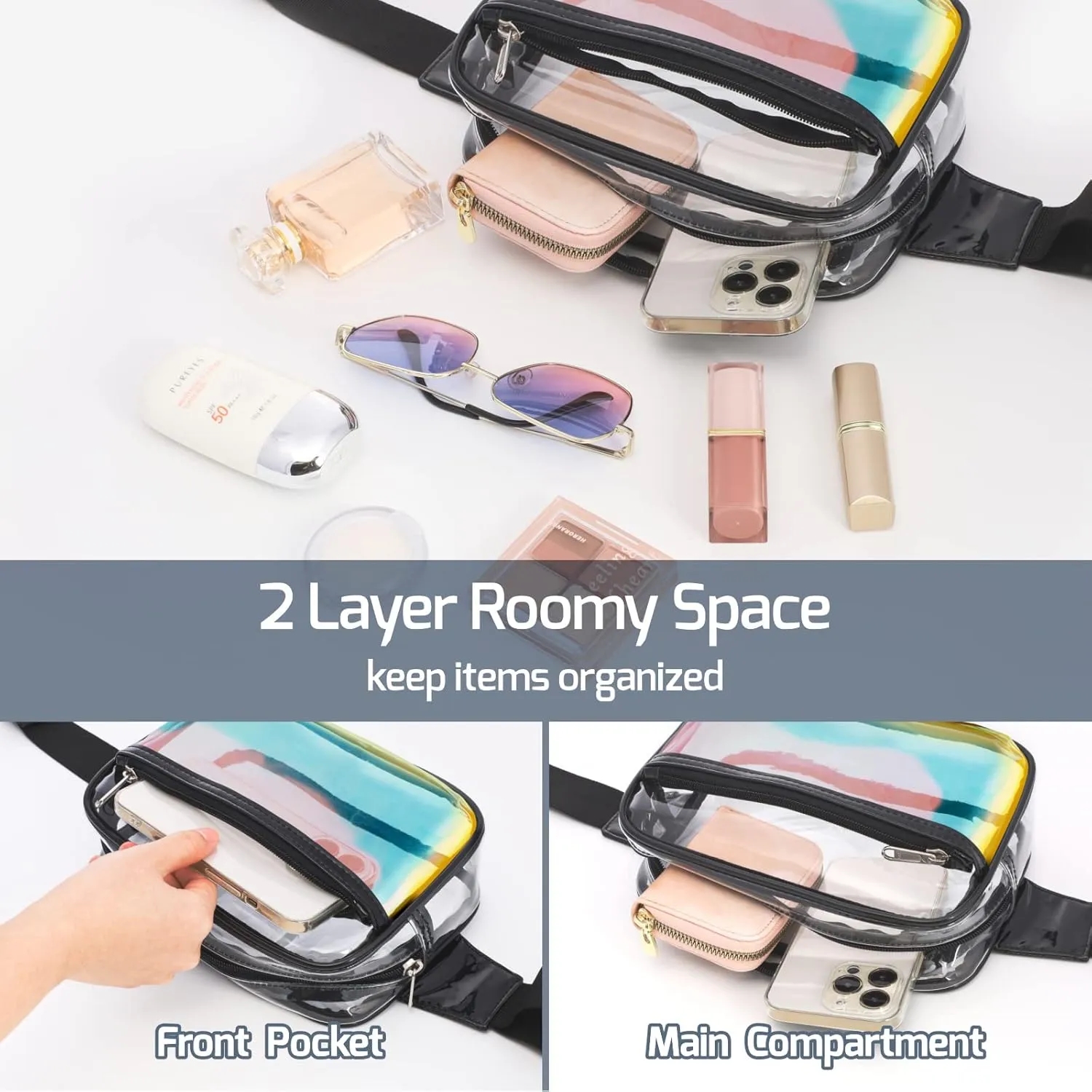 Holographic PVC Clear Waterproof Double Zipper Bag 7