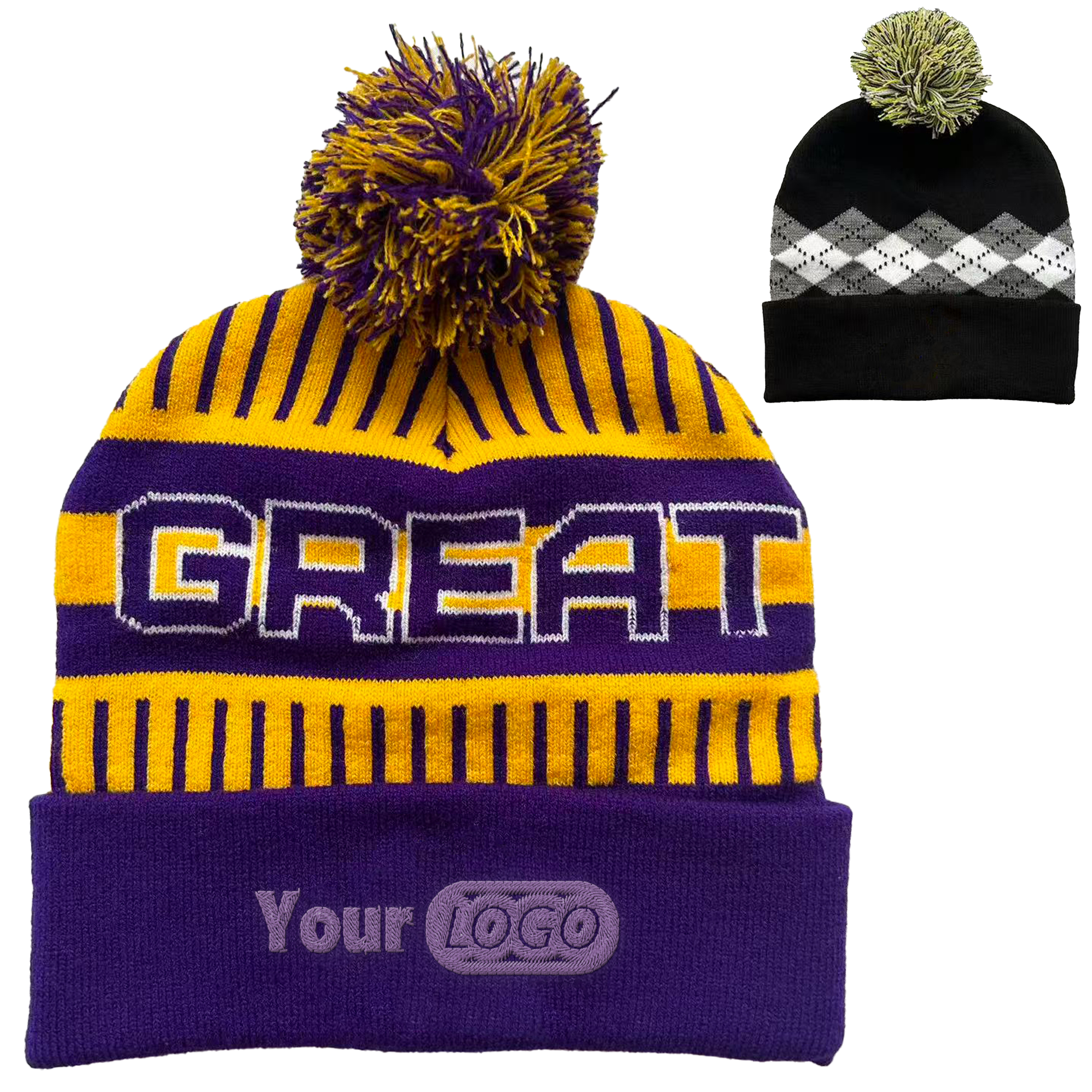 Cuff Knit Pom Beanie Hat 2