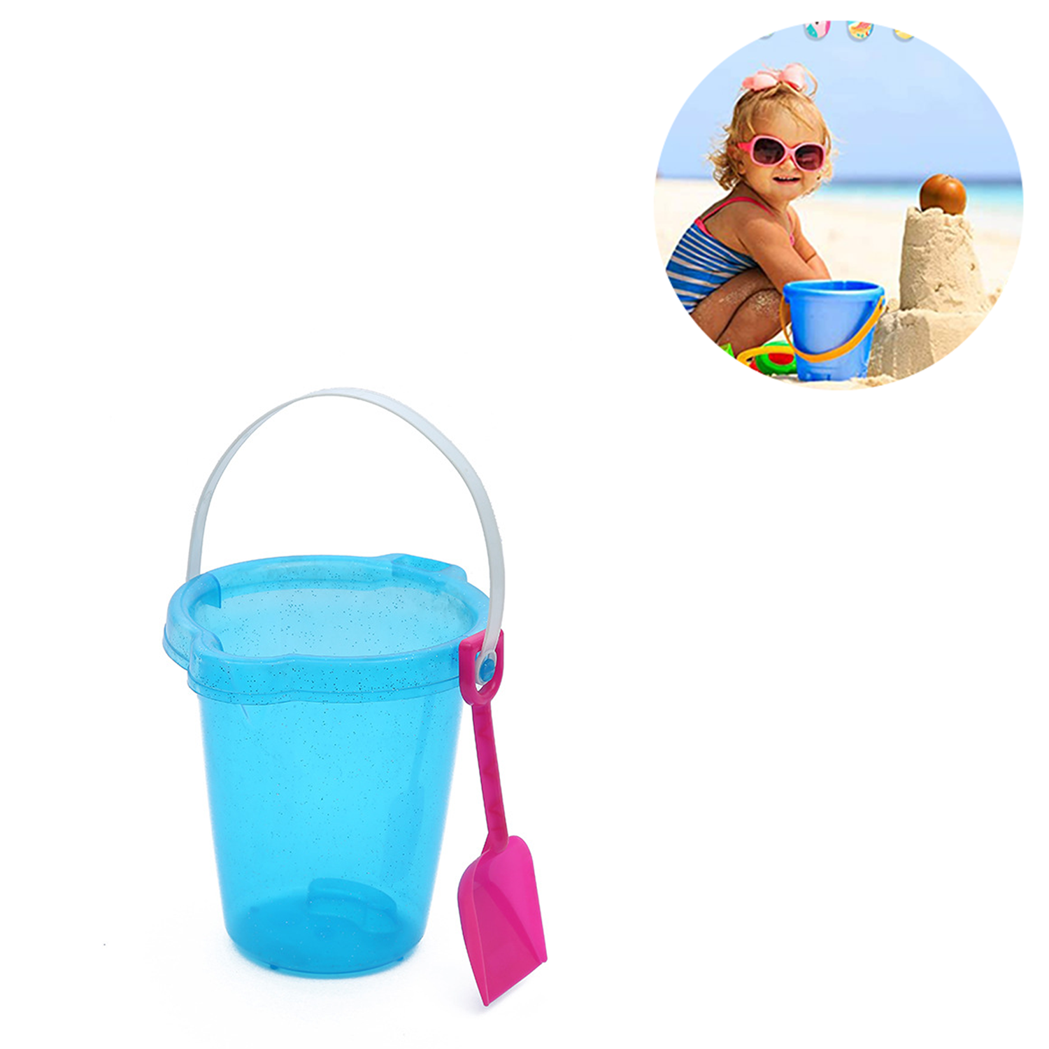 Kids Beach Toys Plastic Sand Bucket w/ Shovel 5