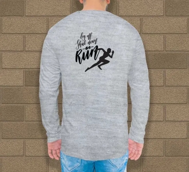 Custom Grey Printed Long Sleeves T-Shirt - Crew Neck 2