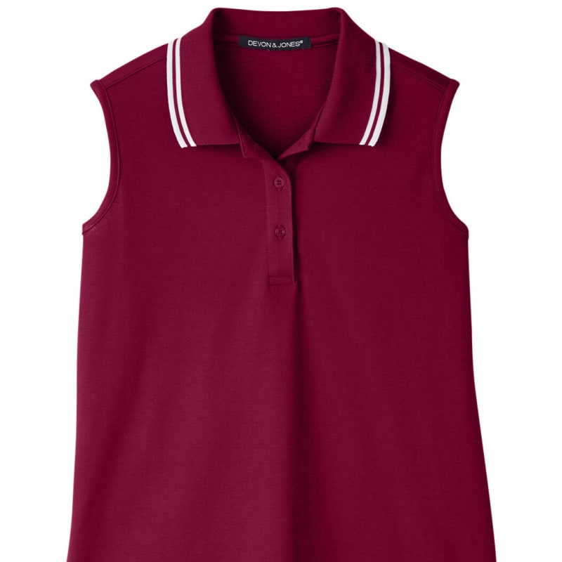 Devon & Jones Ladies' CrownLux Performance™ Plaited Tipped Sleeveless Polo 5