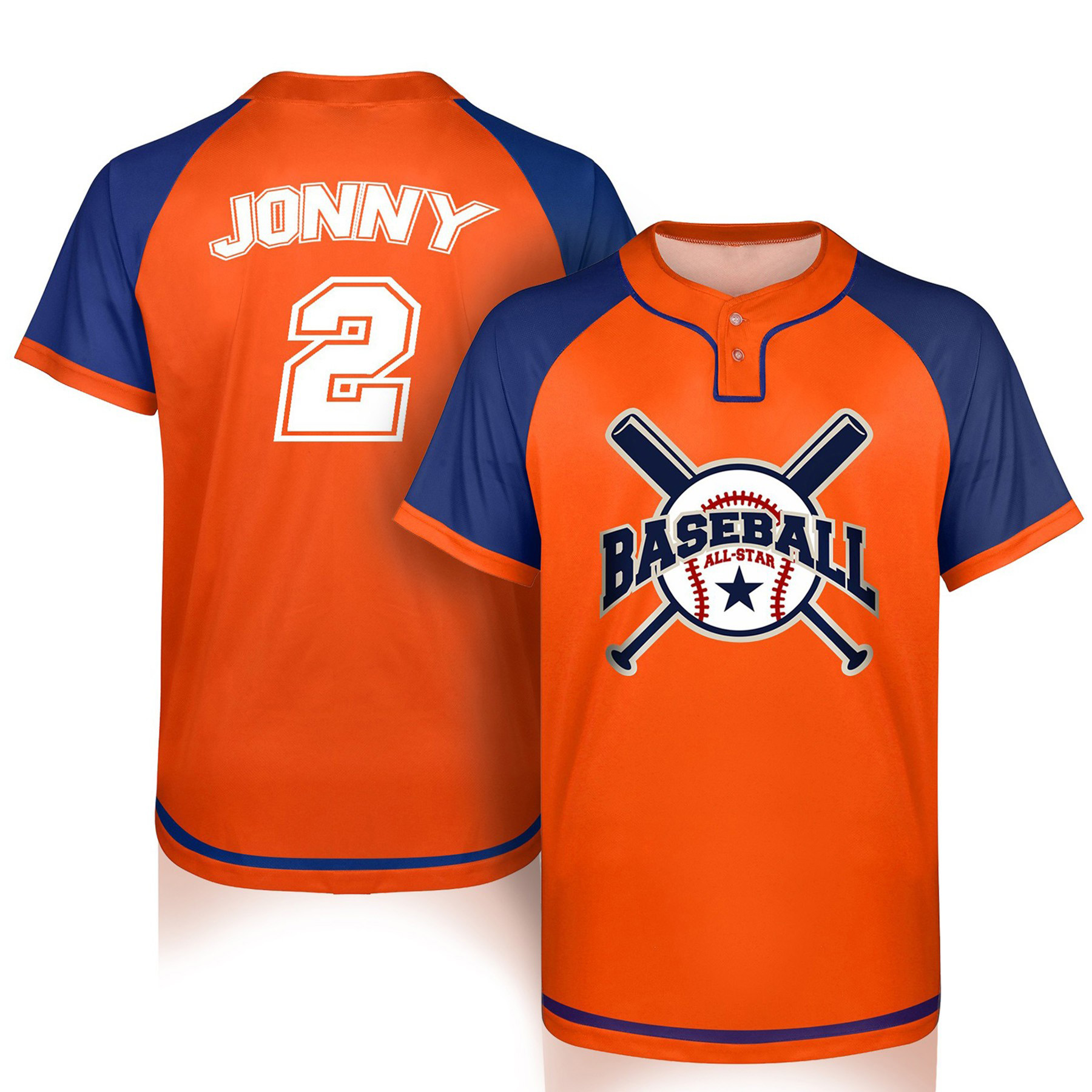 Custom 2-Button Front Baseball Jersey (Full Color Dye Sublimated) 2
