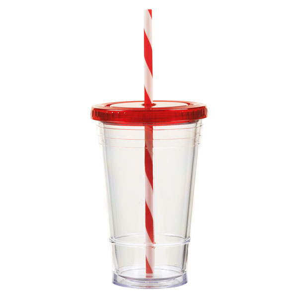 16 oz Slurpy with Colored Lid & Striped Straw Tumbler 15