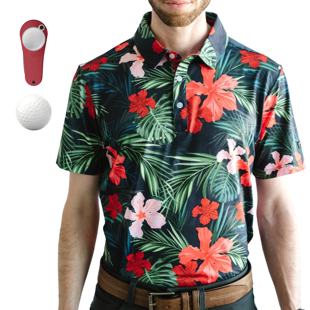 YATTA Golf® Blossom Men's Polo Shirt, Towel, Srixon® Golf Balls & Pitchfix® Icon Divot Tool Gift Set