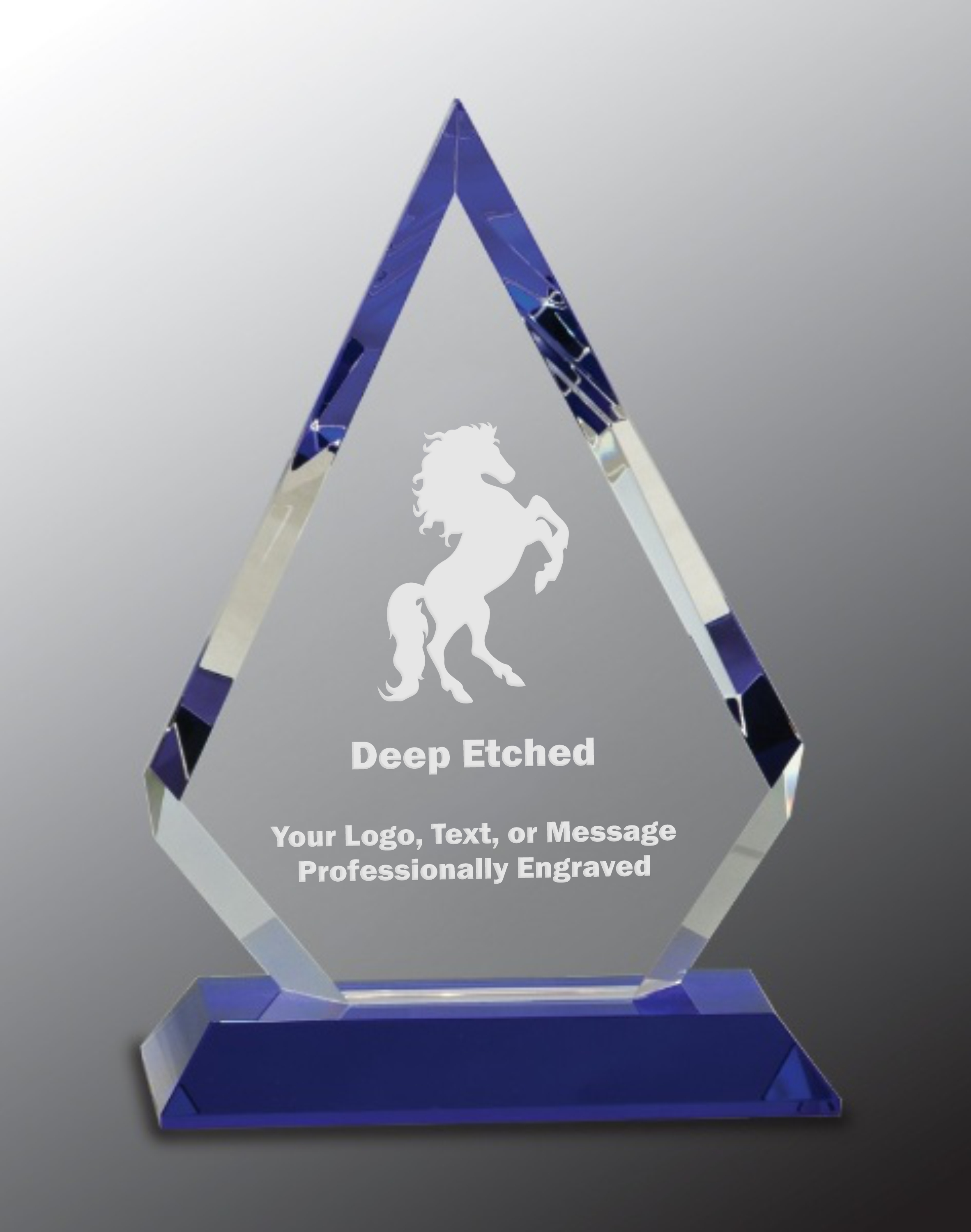 9" Clear Crystal Diamond on Blue Pedestal Base Award