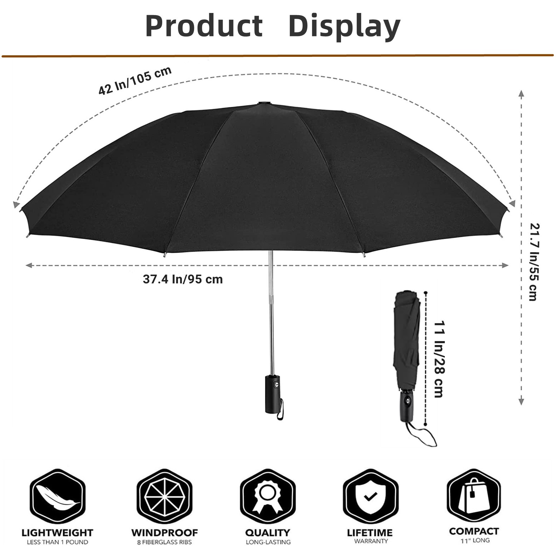 42" Arc Uv Protection Folding Umbrella 1