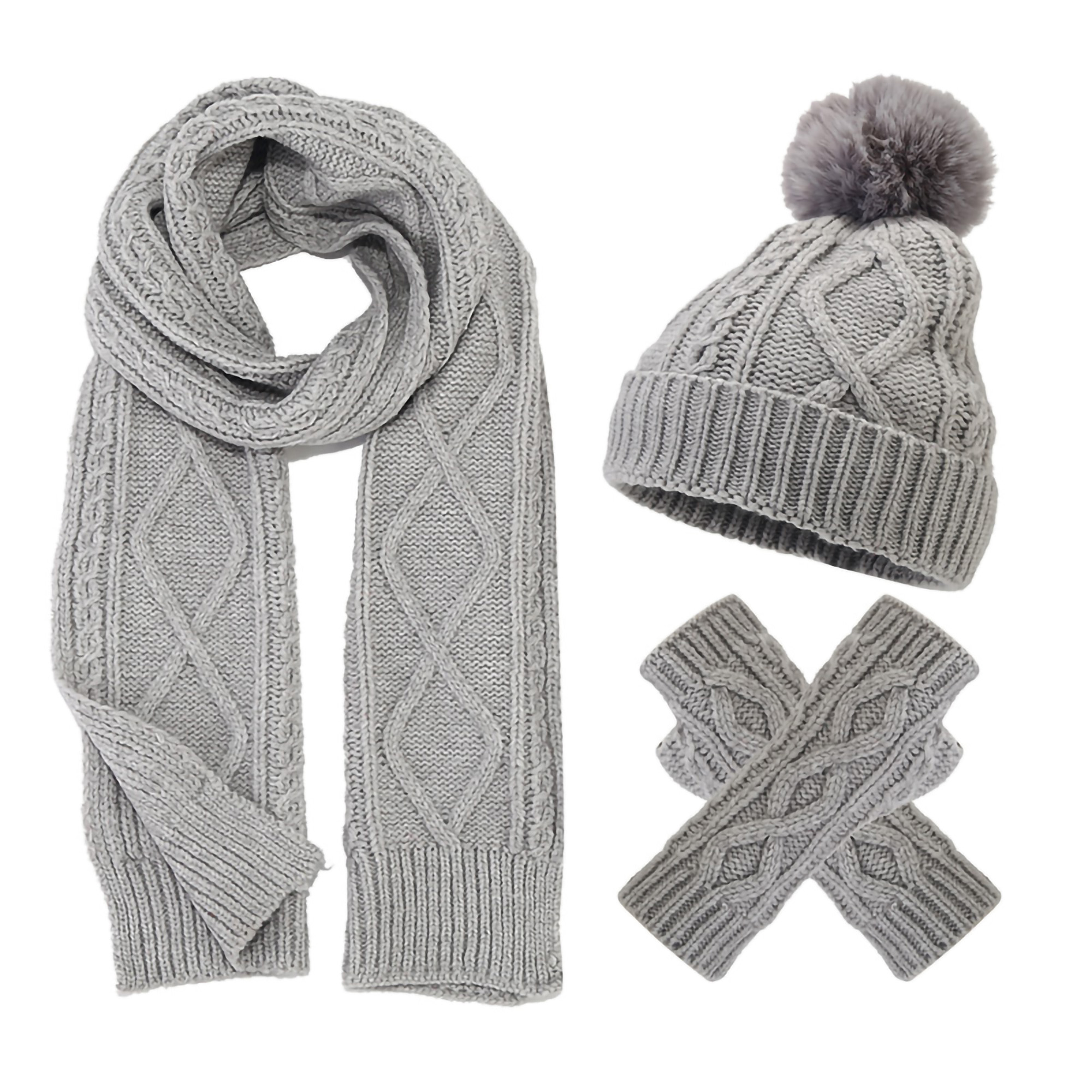 Winter 3Pcs Knit Long Scarf Touch Screen Gloves Set 5