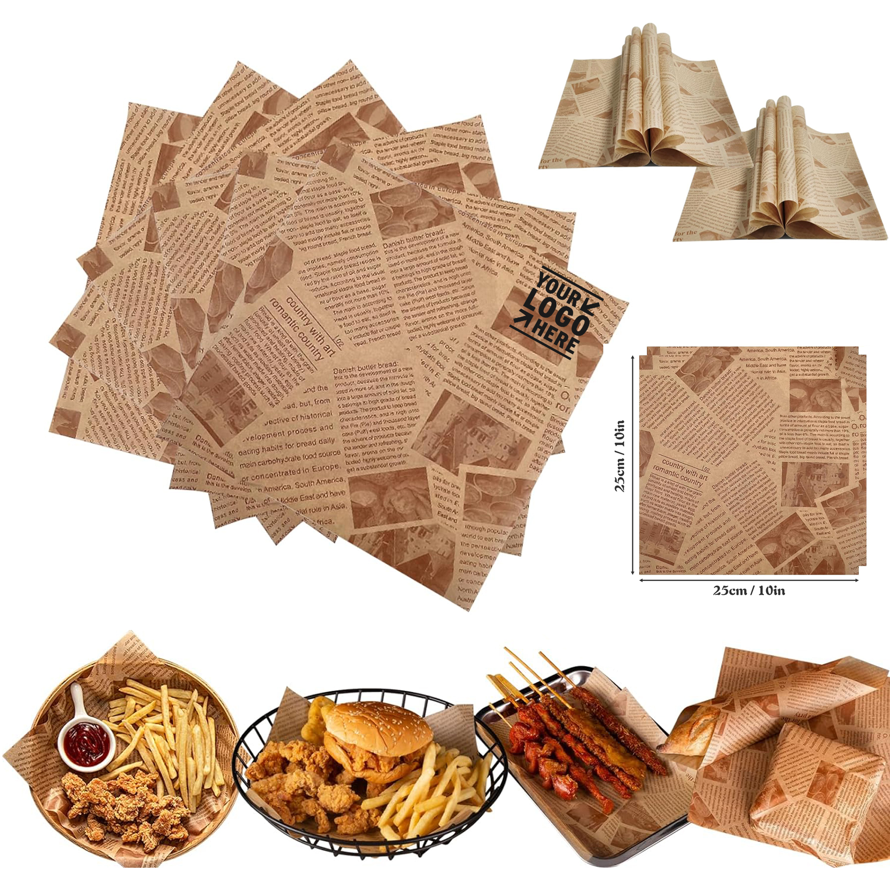 10" x 10" Printed Greaseproof Waterproof Paper Liner Wrapping Tissue 2