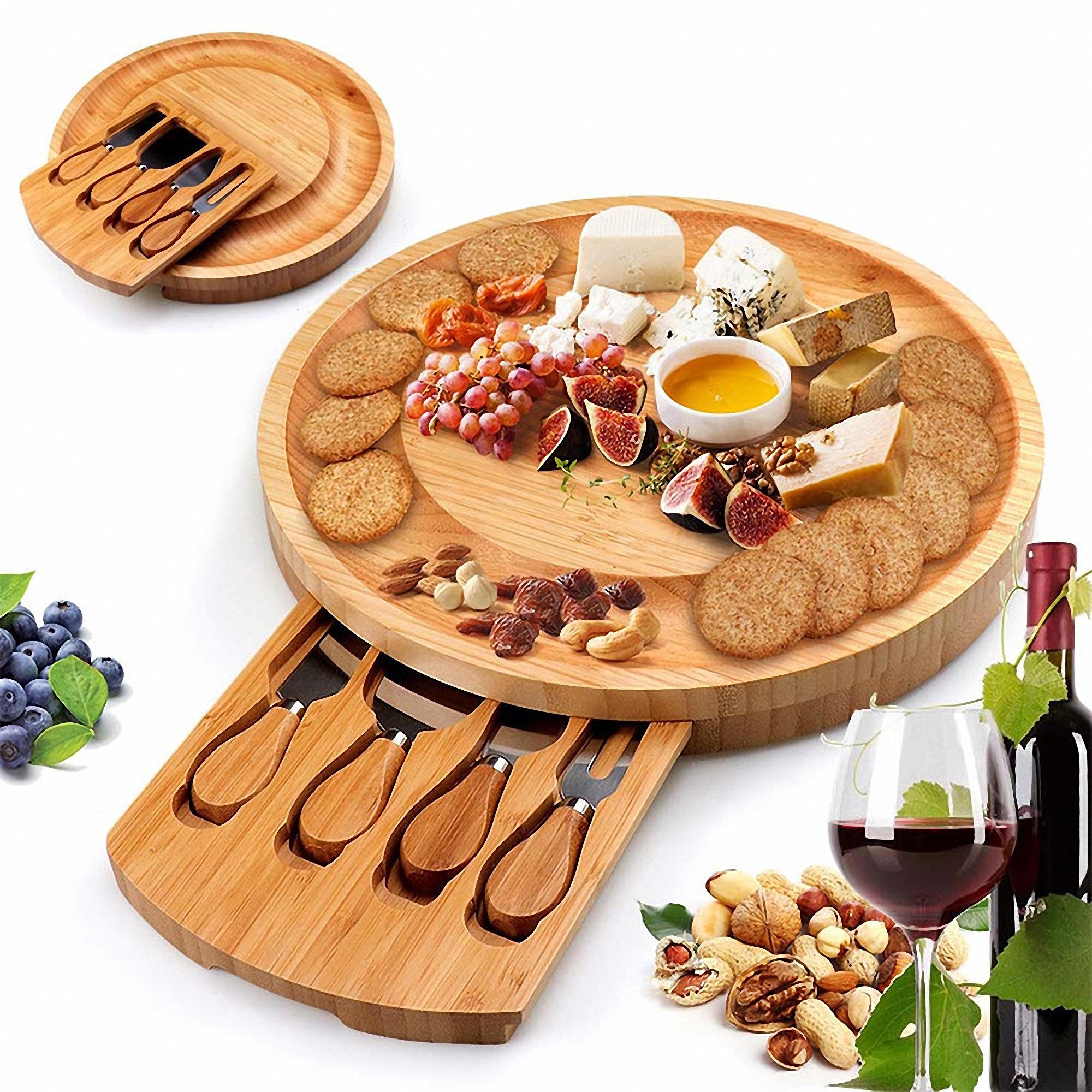 10'' Bamboo Cheese Board Set with 4 Knives 4