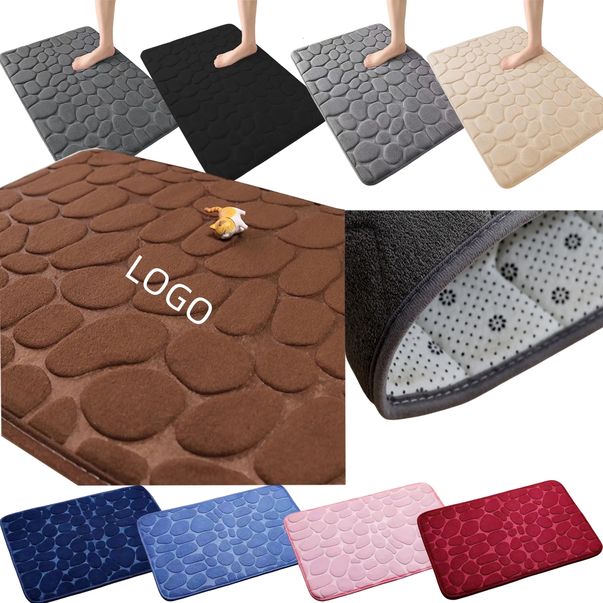 Classic Coral Fleece Rectangular Stone-patterned Floor Mat 2