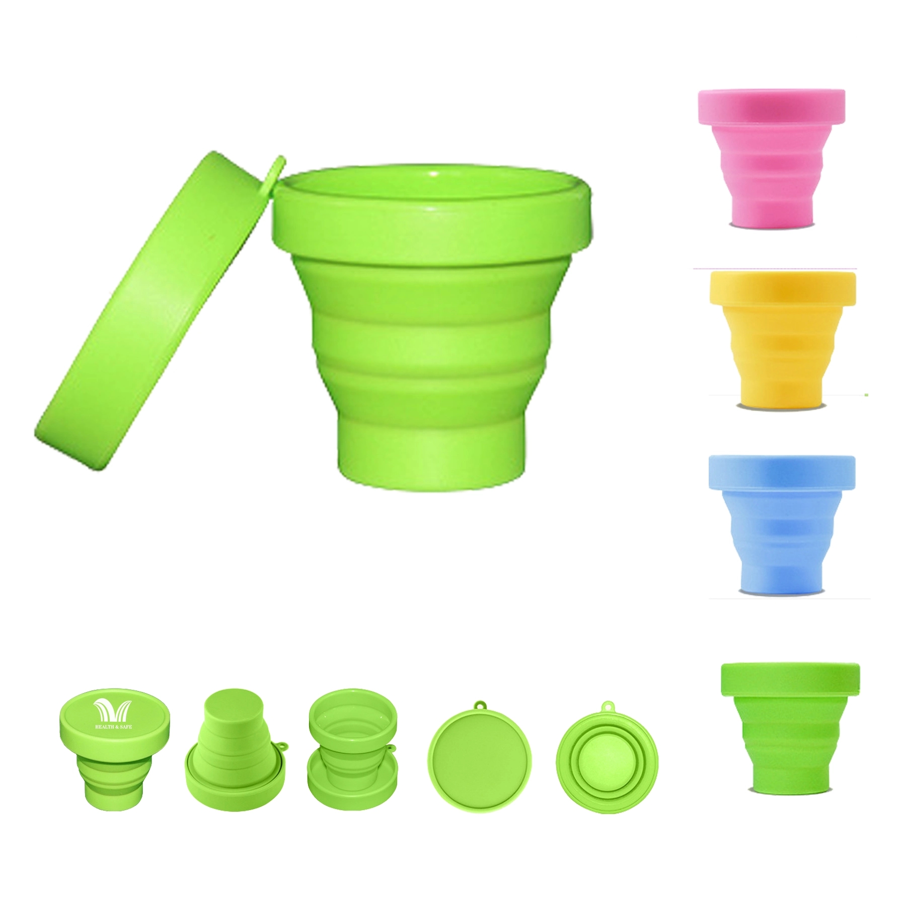 Collapsible Travel Silicone Cup Foldable Mugs Saucers 5.74oz 3