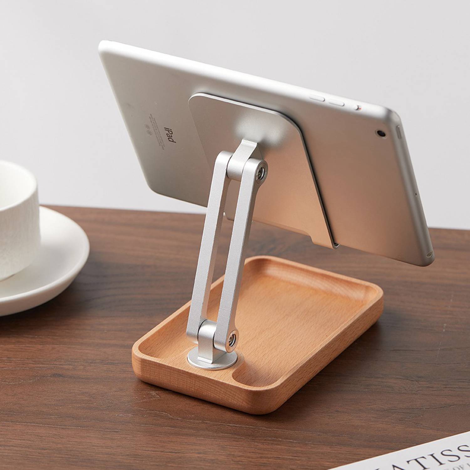 Aluminum Alloy Solid Wood Rotating Folding Phone Holder 2