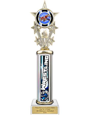 Trophy, 12" Action Matrix Wrestling Blue 1 column, 1