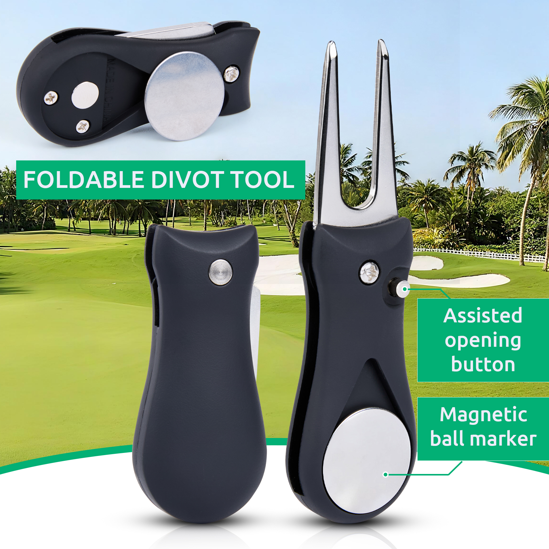Foldable Golf Divot Tool With Mark 6