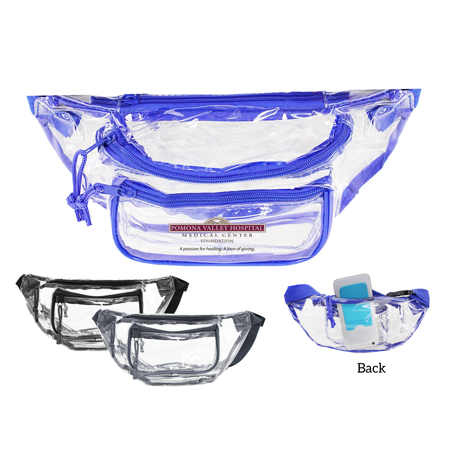 3 zipper Clear Multi Pockets Fanny Pack 5
