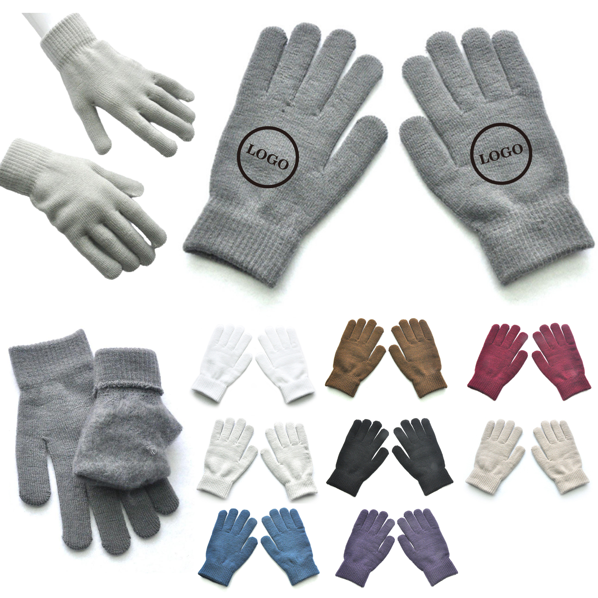 MOQ 50 PCS Flexible Winter Solid Color Knitted Gloves 5