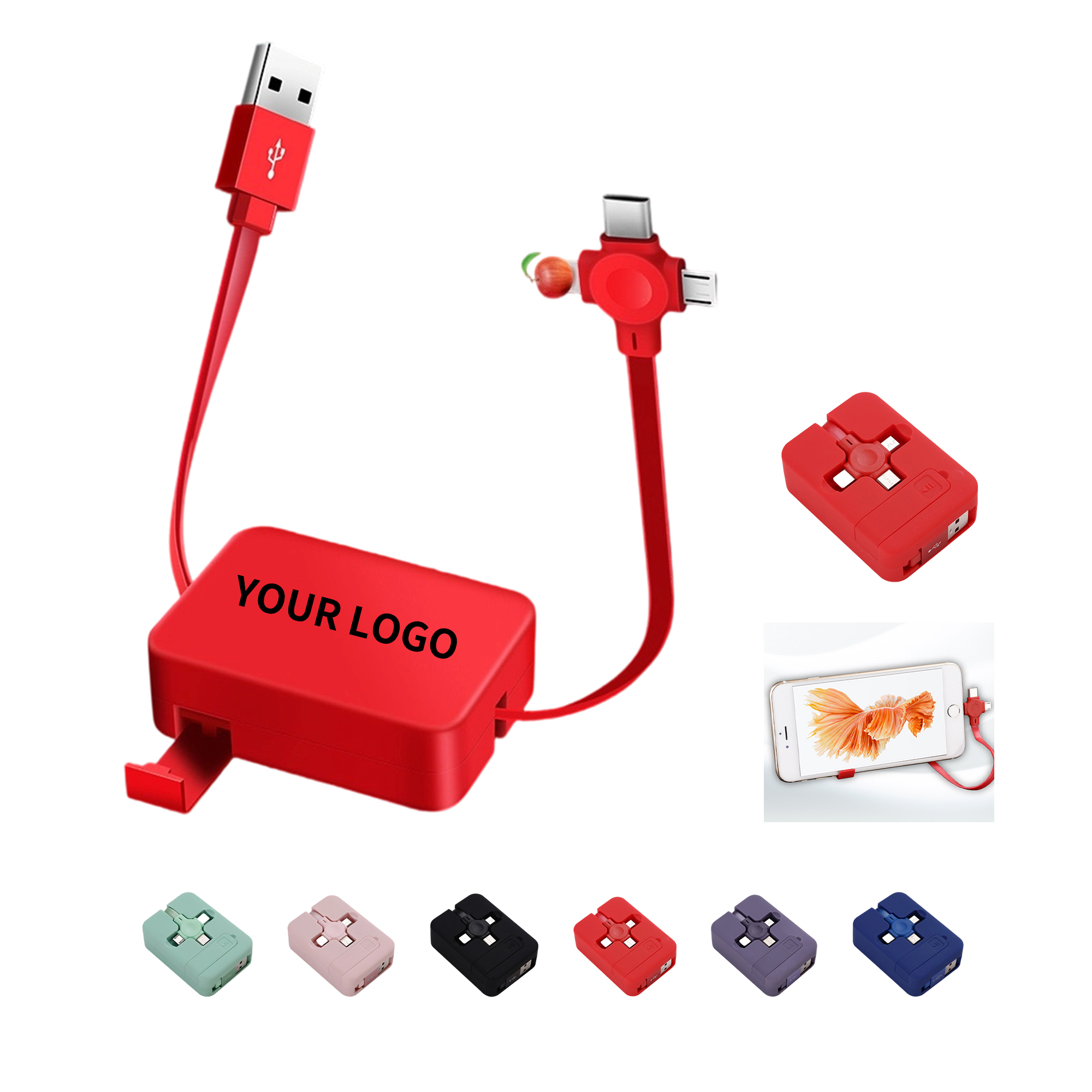 Retractable Four In One Charging Cable With Phone Stand 39.4" Length 5