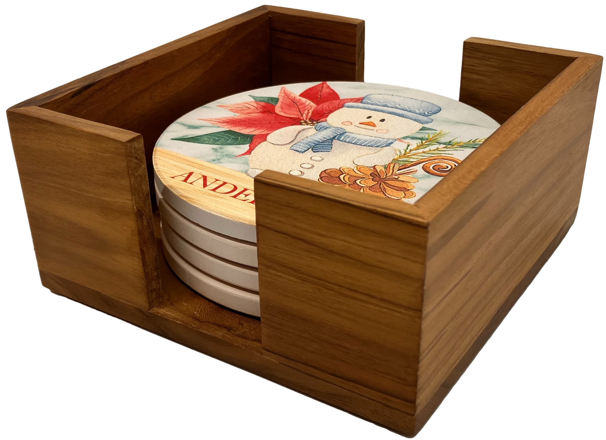 Maple Finish Wooden 4 Coaster Holder Sets 7