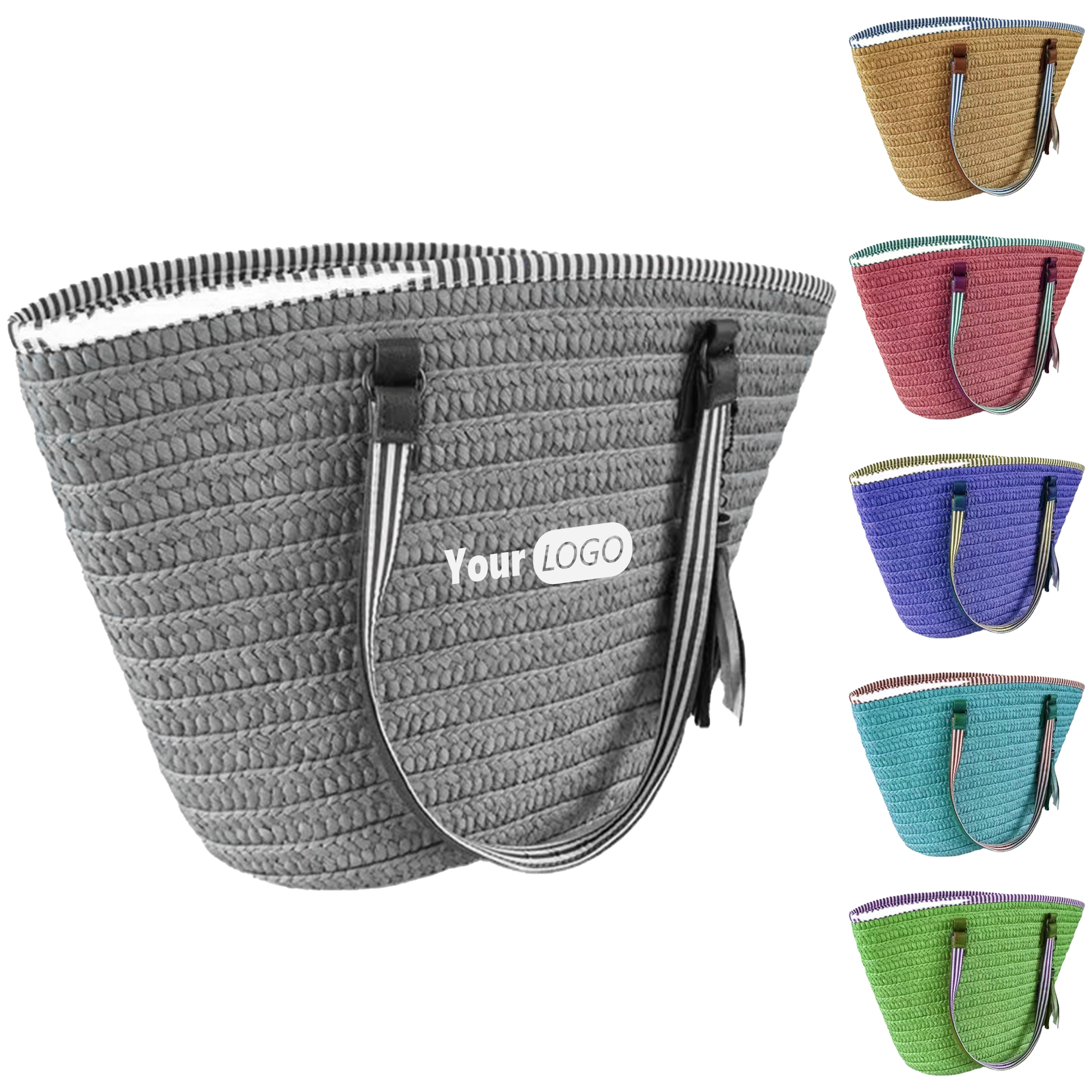 Cork Personalized Tassel Straw Bag, custom tote bag with logo imprint 3