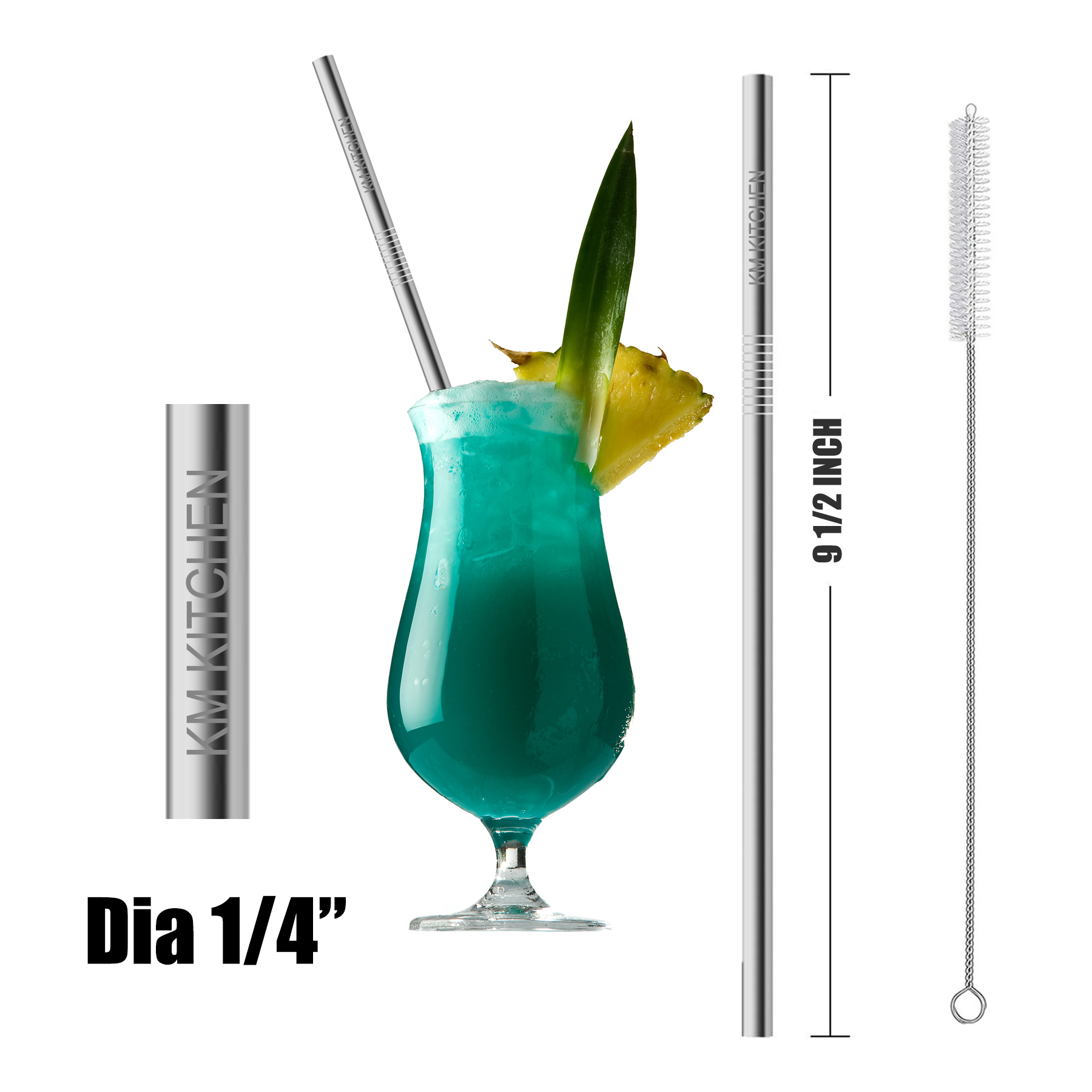 9 1/2"L 1/4"Dia Stainless Steel Straws 1