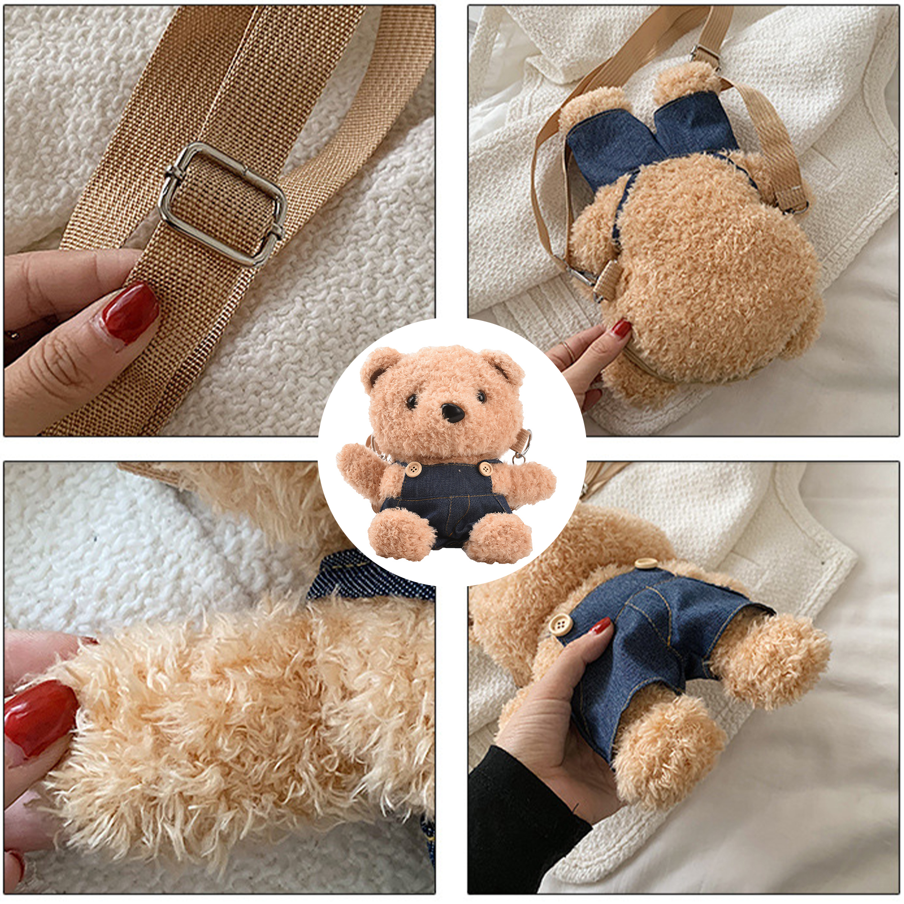 Cotton Cute strap bear plush doll cross-body shoulder bag 3