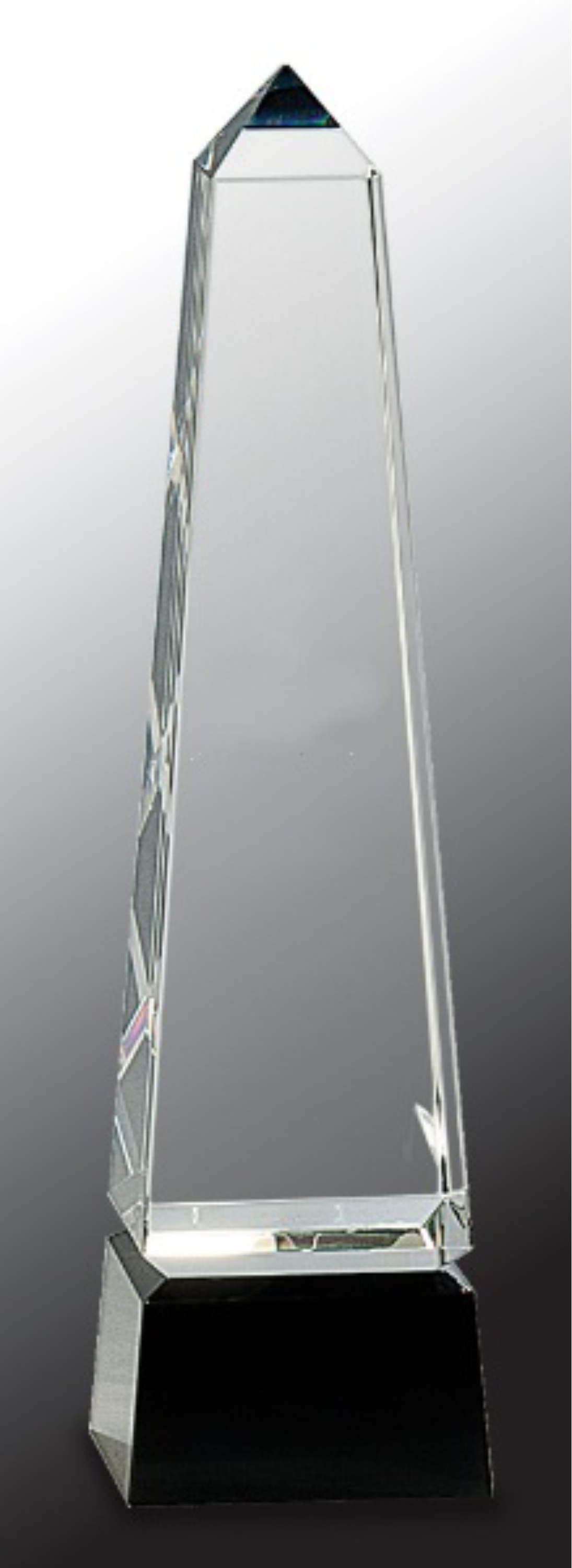 10" Obelisk Crystal on Black Pedestal Base Crystal Award 2