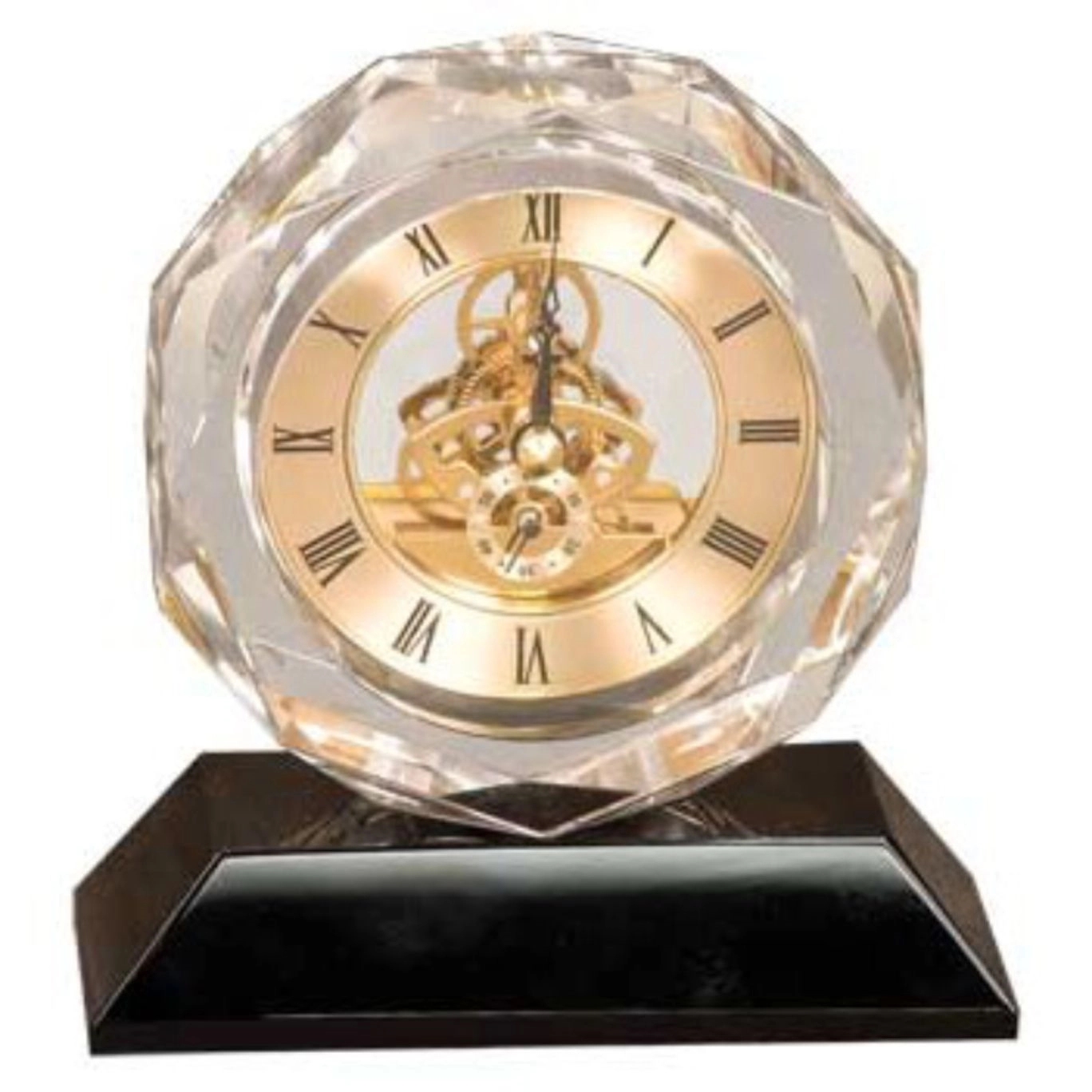 5 3/4" Clear Crystal Clock On Black Pedestal Base 4