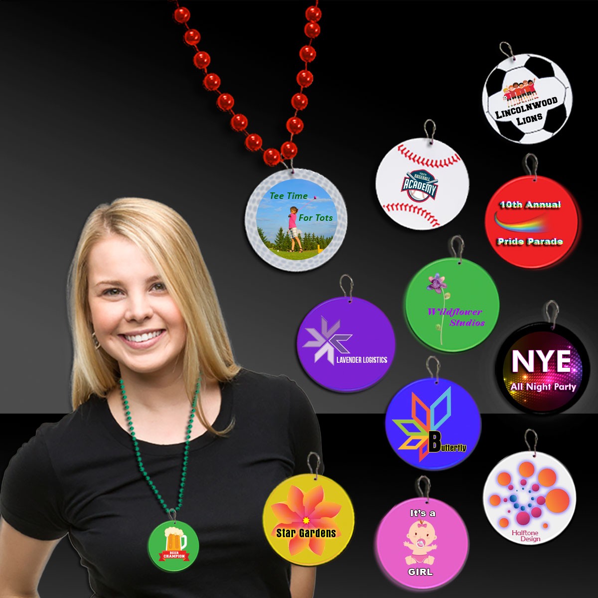 Orange Circle Plastic Medallion Badges(Pad Print) 2