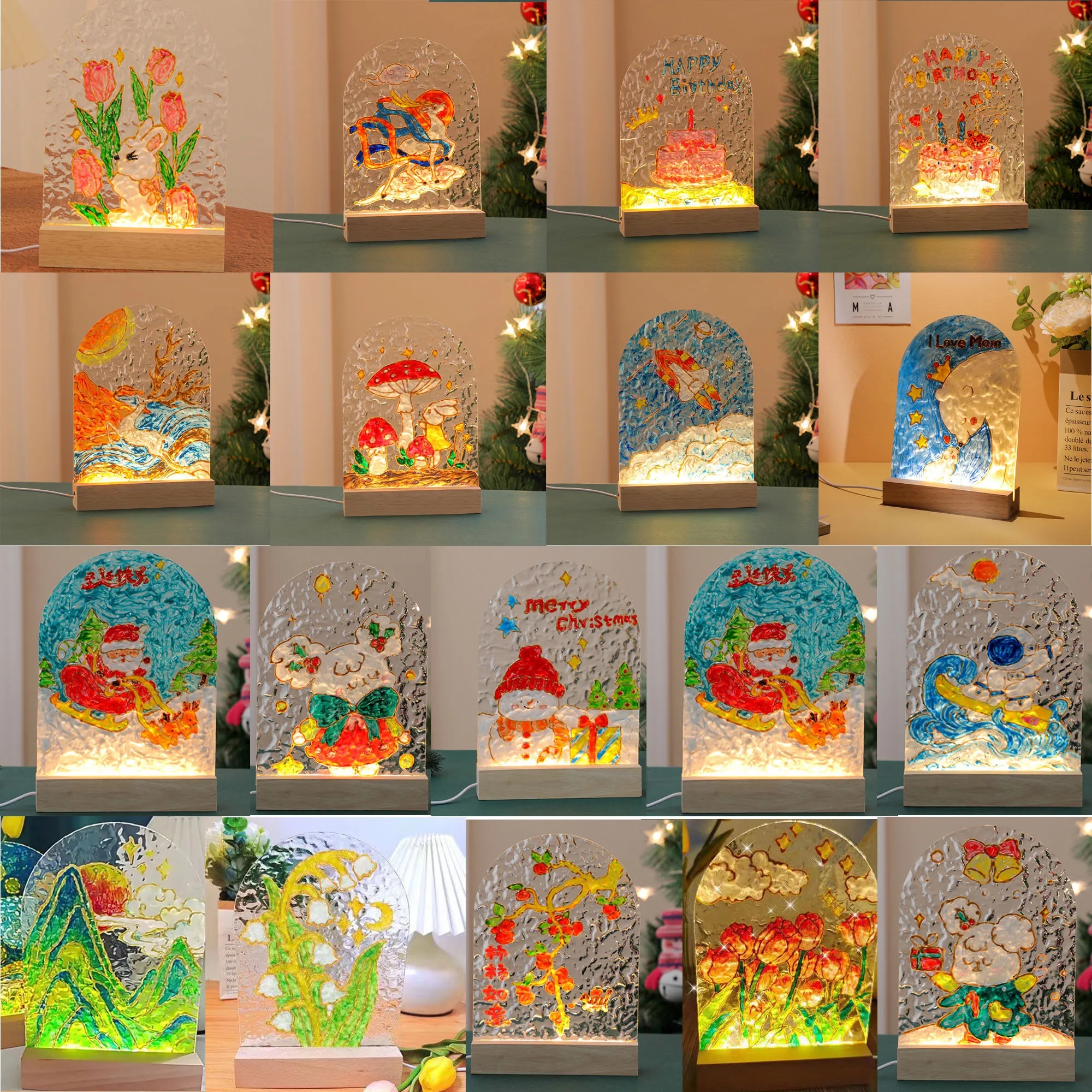 Wooden Base Handmade DIY Acrylic Painting Night Light 3