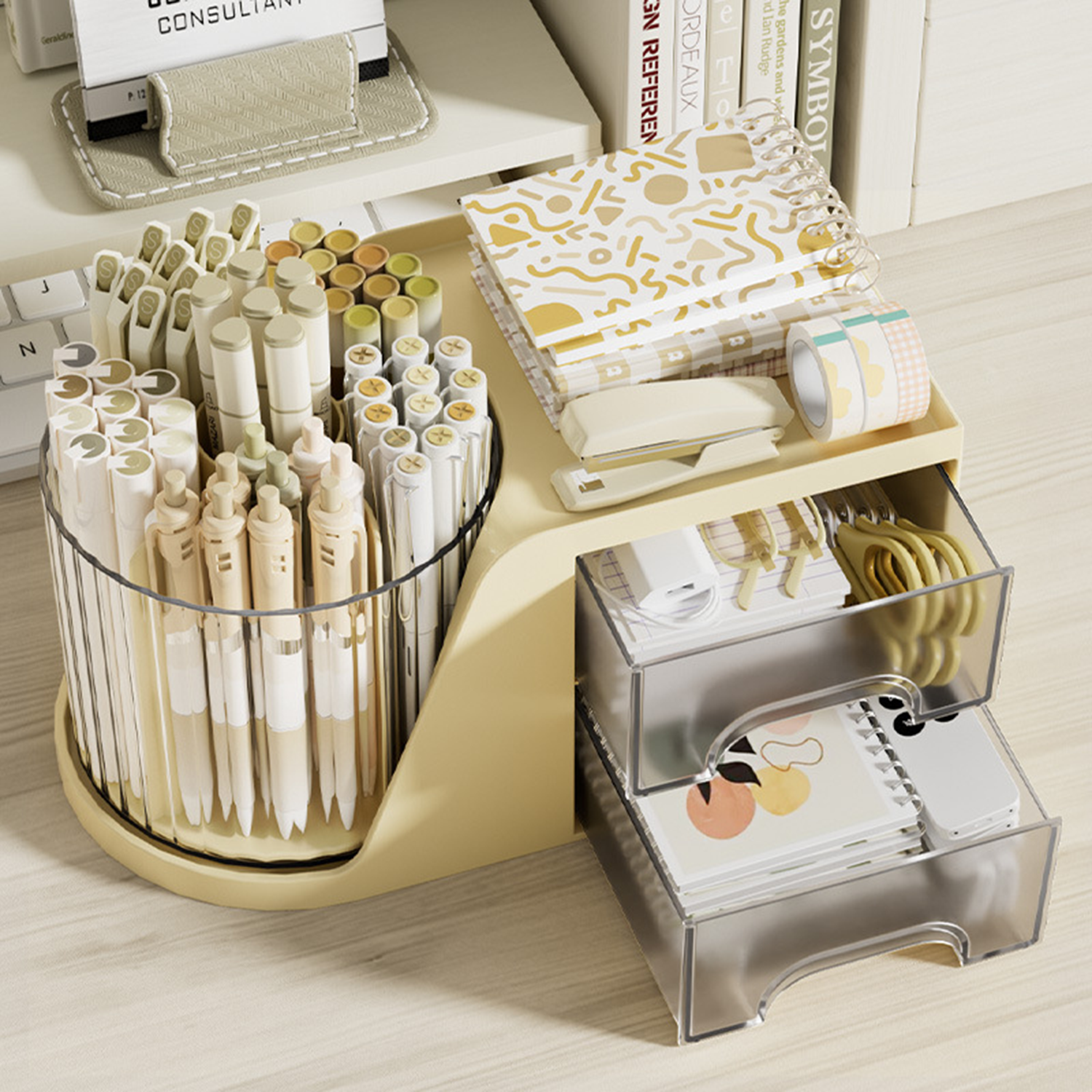 Rotating Desk Organizer with 2 Drawer 6