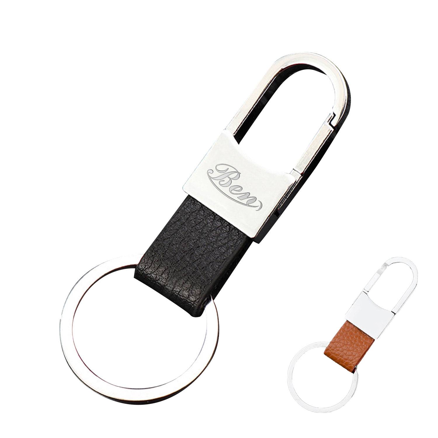 Customizable Genuine Leather Men's Car Keychain