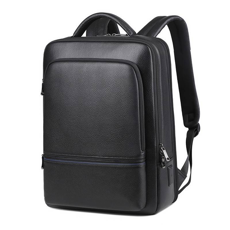 Classic Black Leather Slim Backpack 8