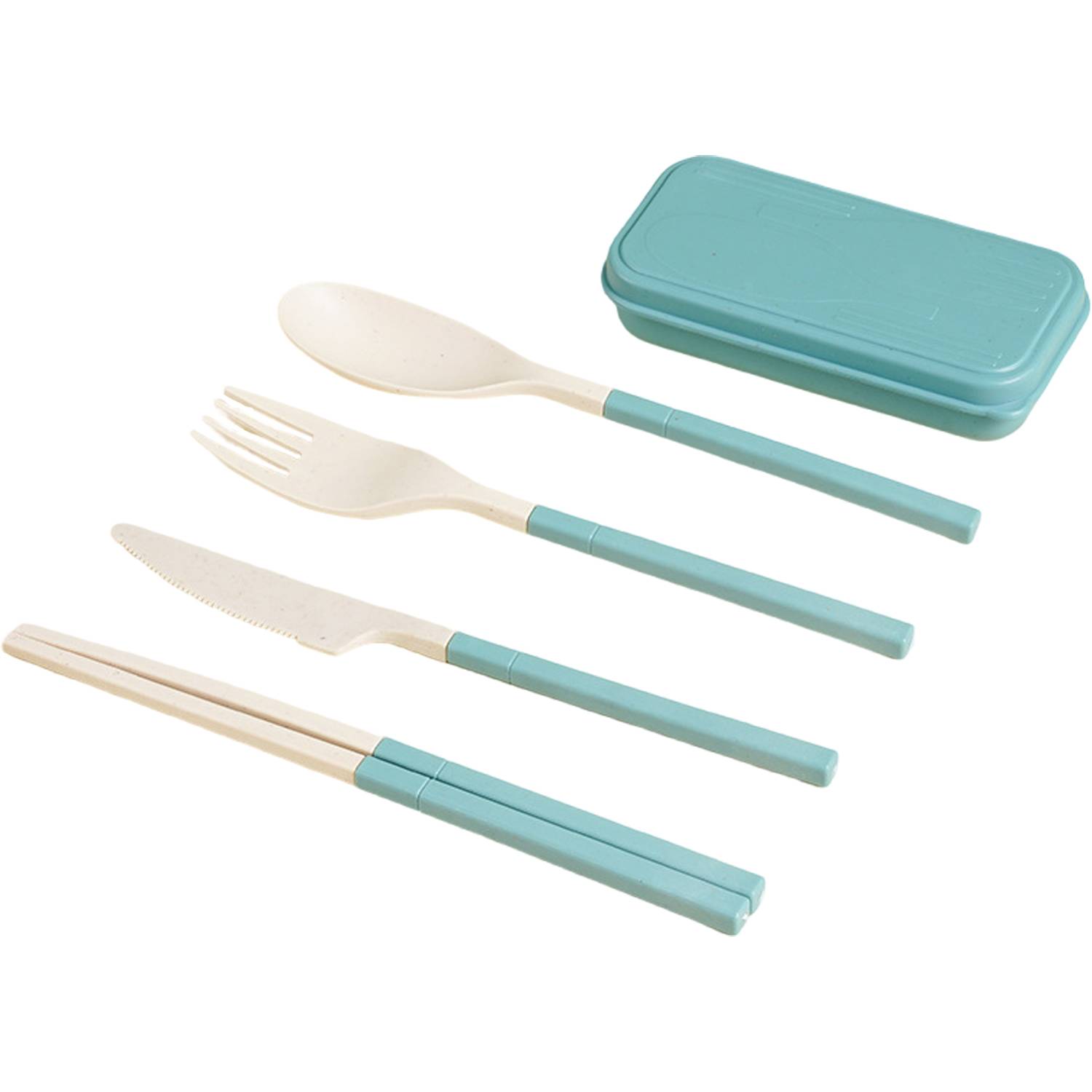 4PCS Eco-Friendly Foldable Wheat Straw Utensil Set w/ Box 4