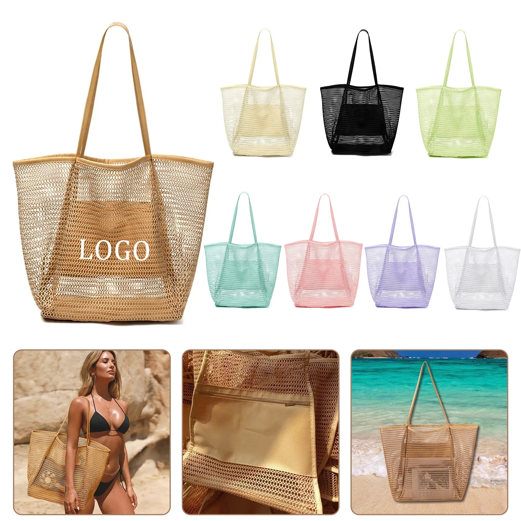 Large Mesh Beach Bag, custom tote bag with logo imprint 4