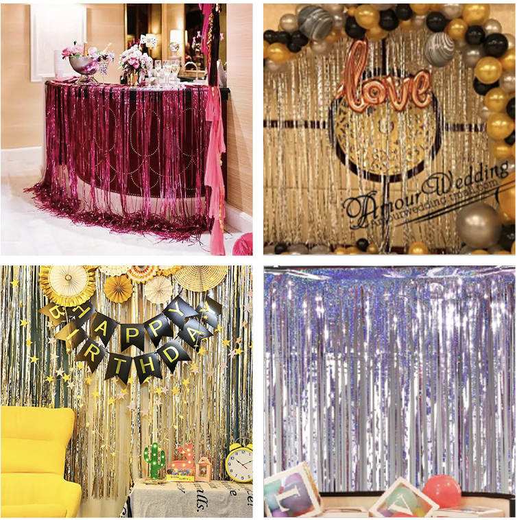 Party Backdrop Christmas Decorations Foil Fringe Backdrop Curtains 15