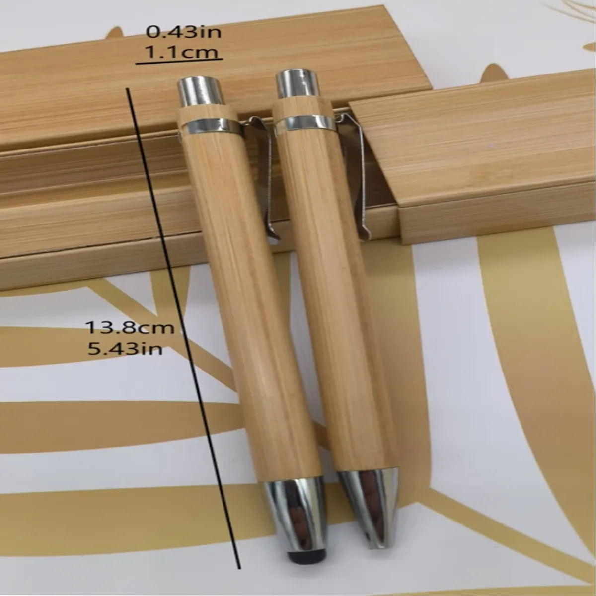 Metal Hook Bamboo Wood Barrel Touch Tip Ballpoint Pen 3