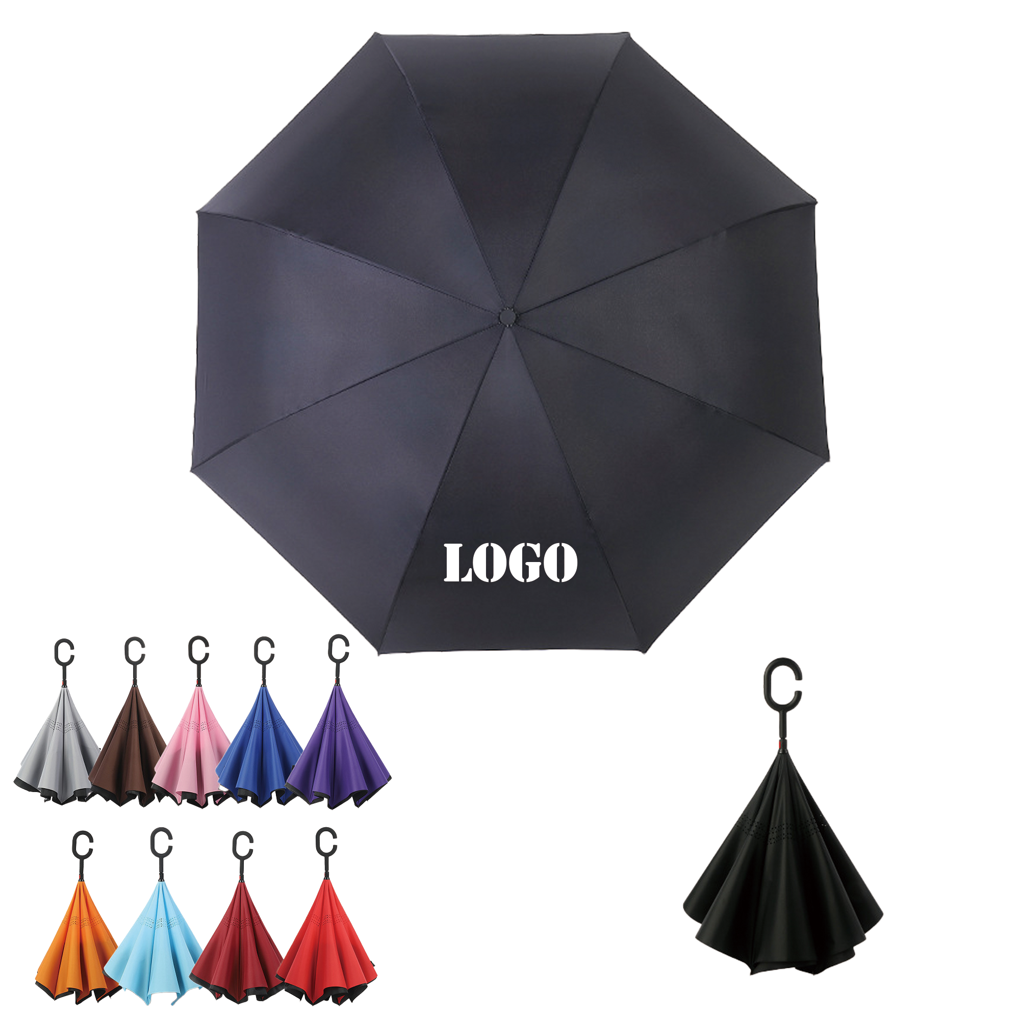 Reversible Inverted Umbrella With C-Shape Handle 2