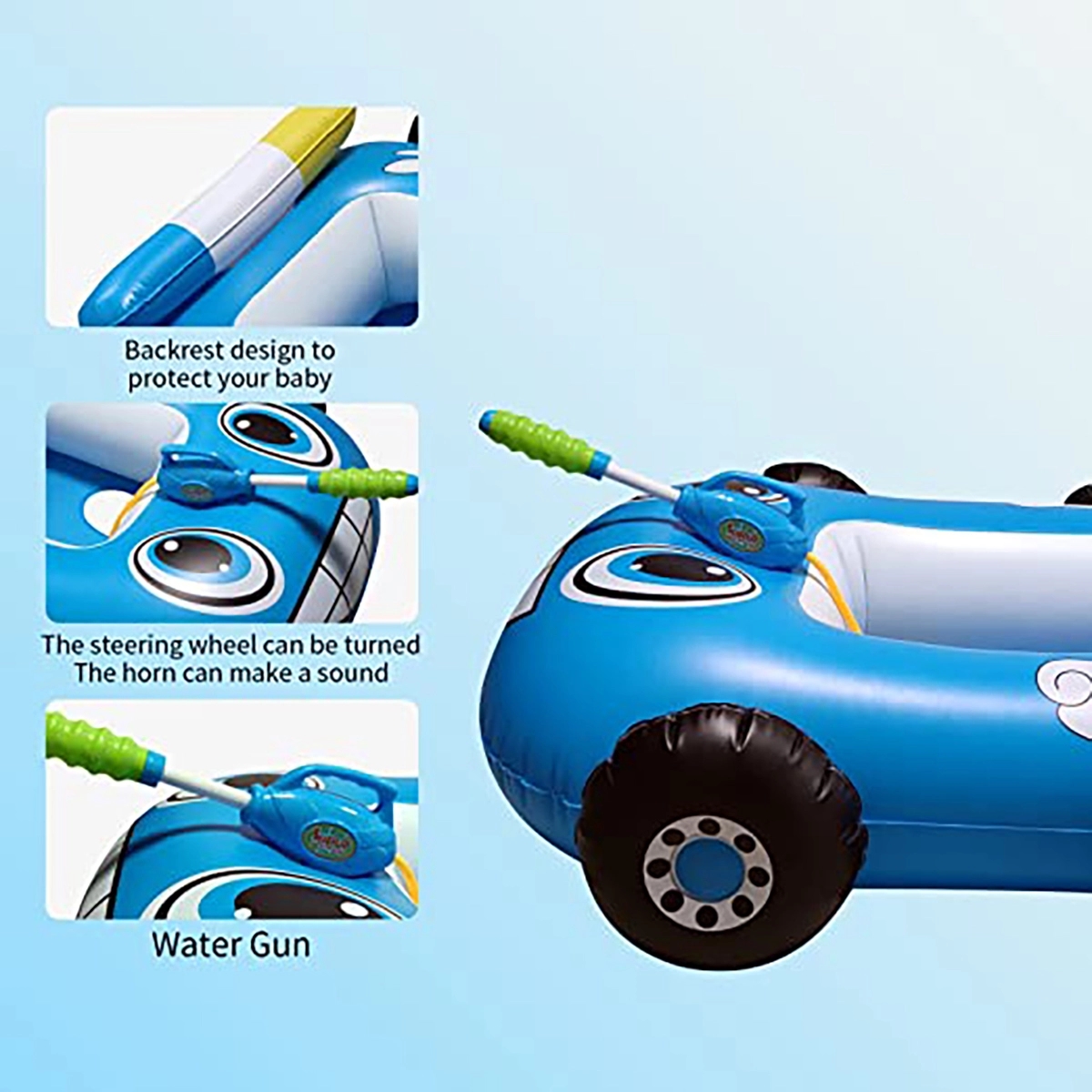 Kids Inflatable Fire Boat Pool Float With Water Gun 2