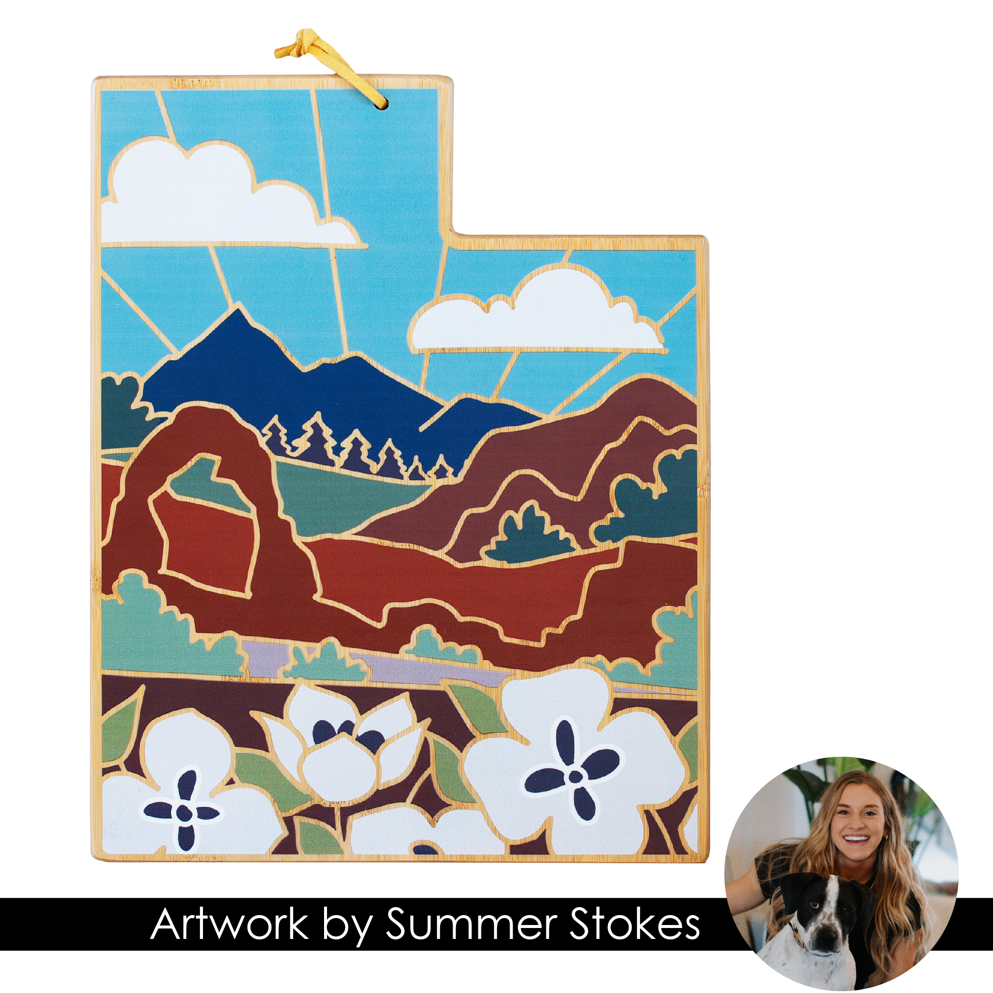 Utah State Shaped Cutting and Serving Board with Artwork by Summer Stokes 3