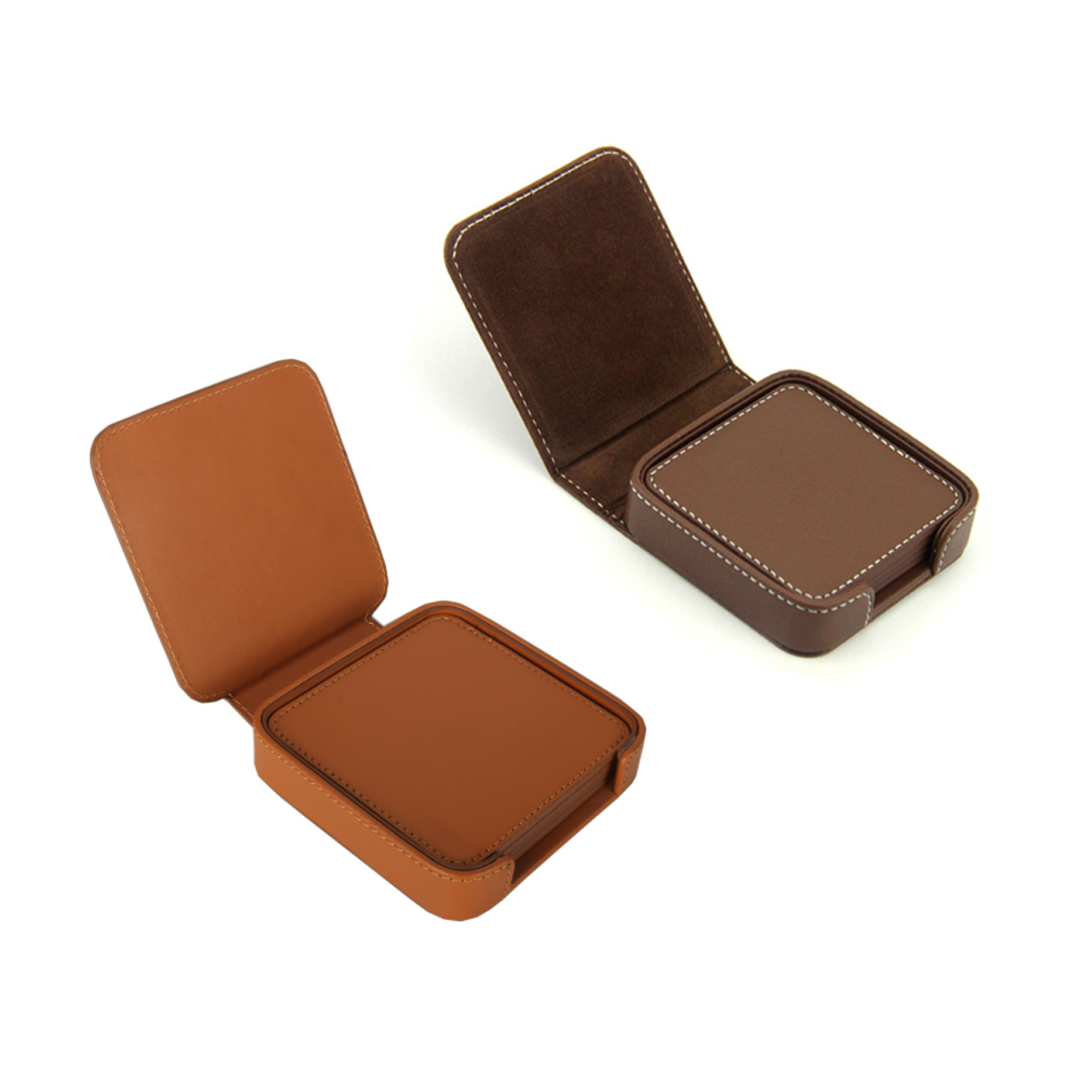 PU Leather Square Coaster Set with Holder, custom desk accessory with logo imprint 4