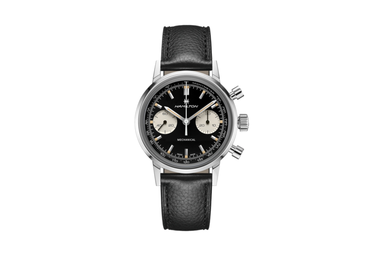 Hamilton American Classic Intra-Matic Chronograph H Black Leather Strap Watch 1