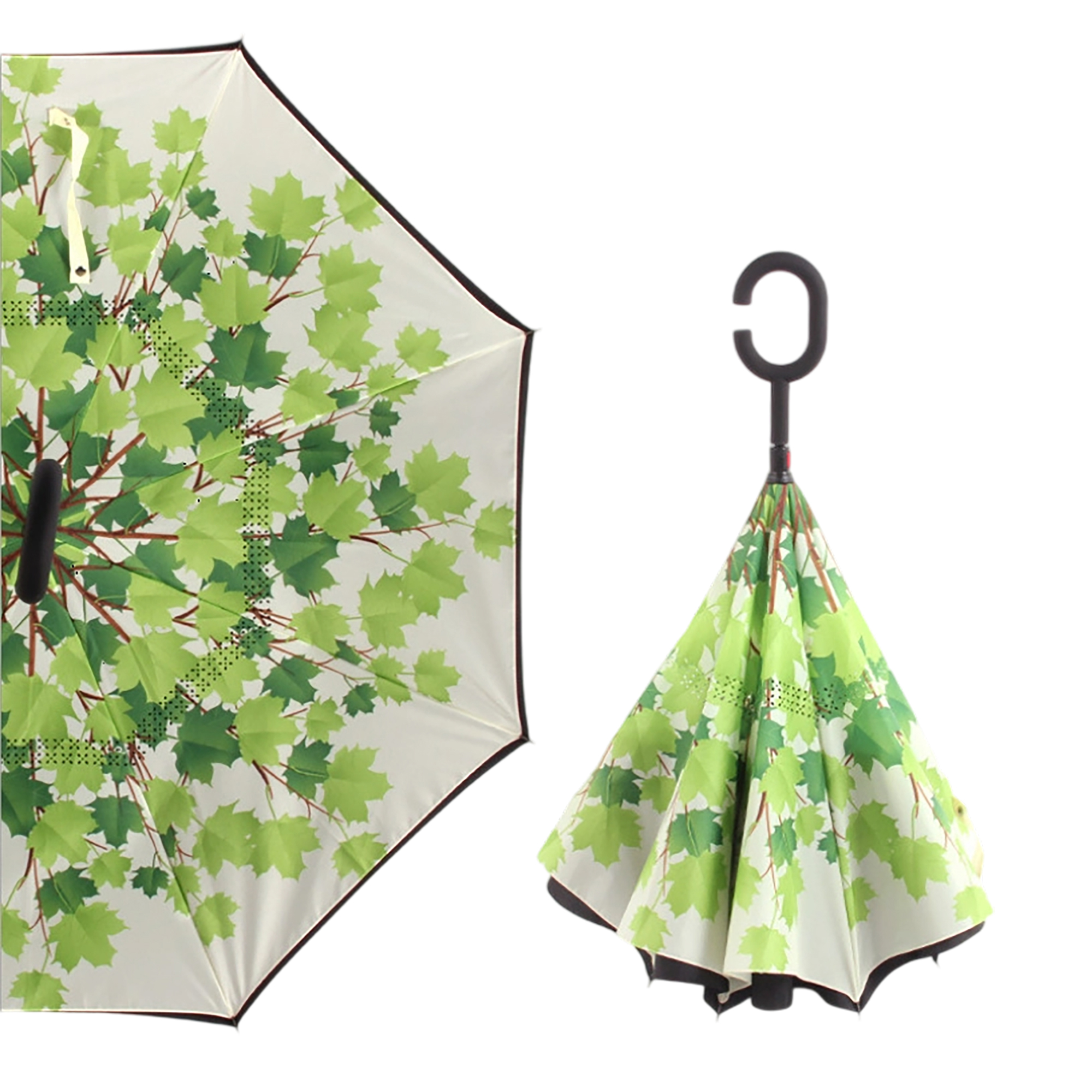Double Layer Waterproof Reverse Folding Inverted Umbrella With Wrist Handle 42" X 31.5" 14