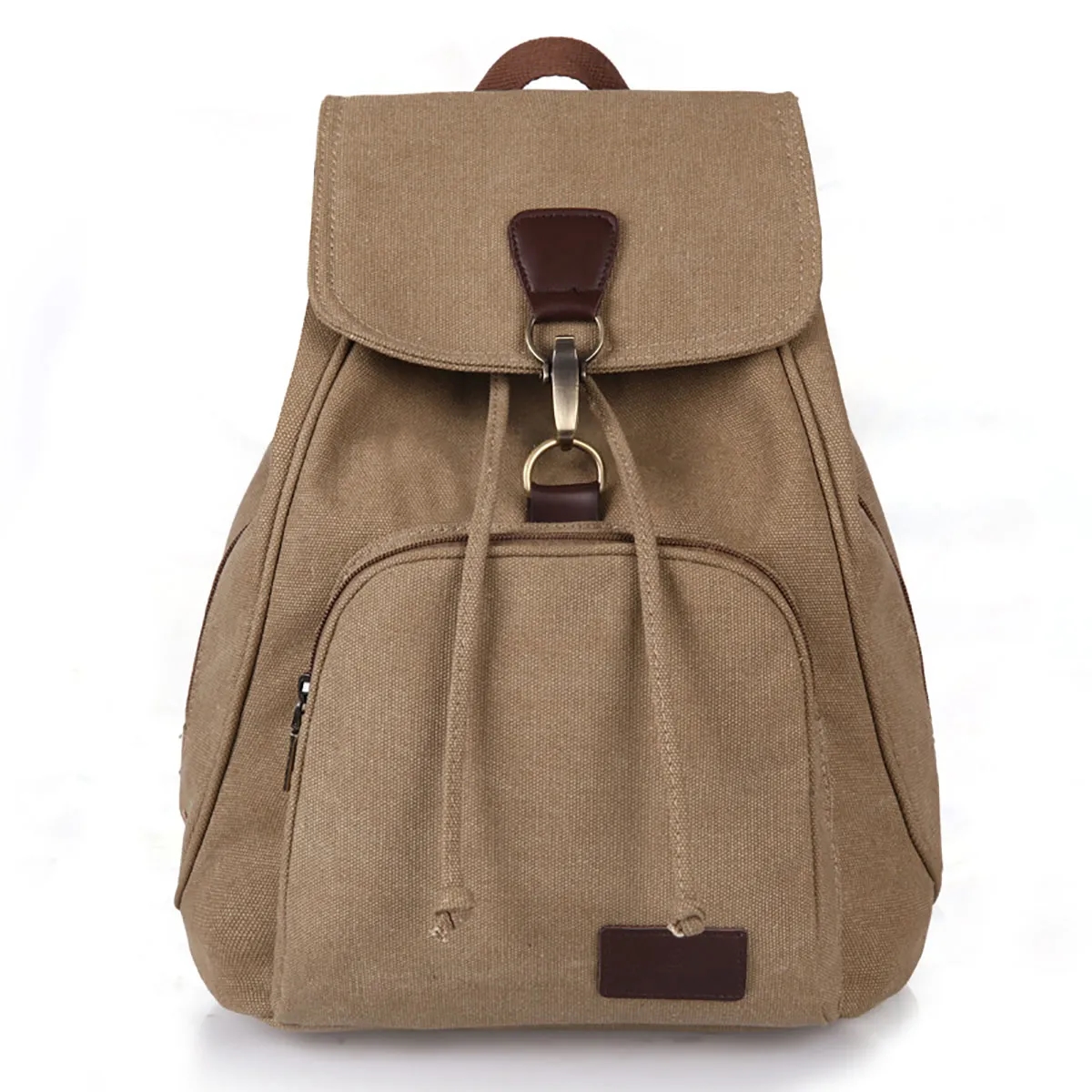 Flap Drawstring Canvas Backpack Small Vintage Rucksack 8