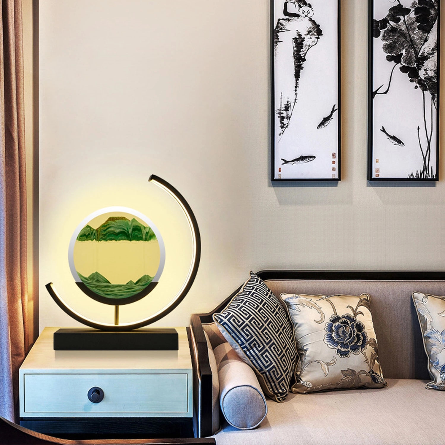 3D Hourglass Moving Sand Desk Lamp 3-Color Light 2