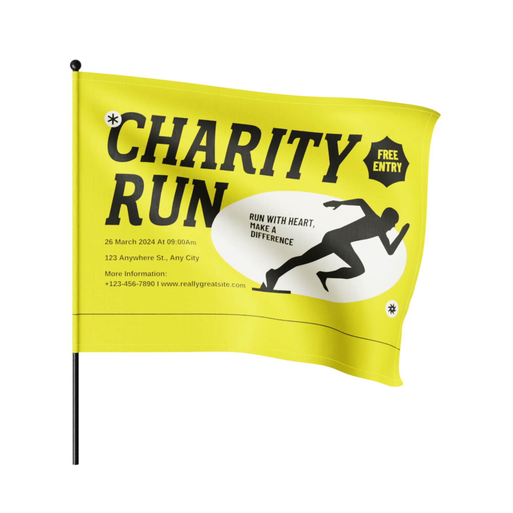 Waving Rally Flag 22"x17" with 24" Pole