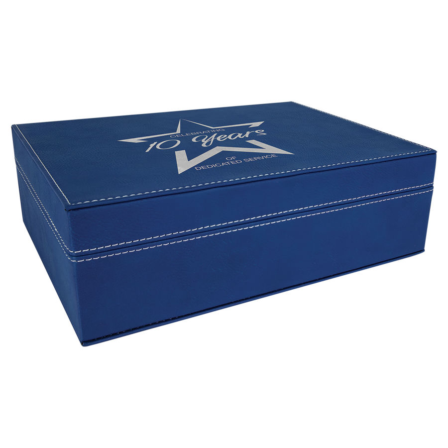 10 1/4" x 7 1/2" Blue/Silver Leatherette Premium Gift Box 1