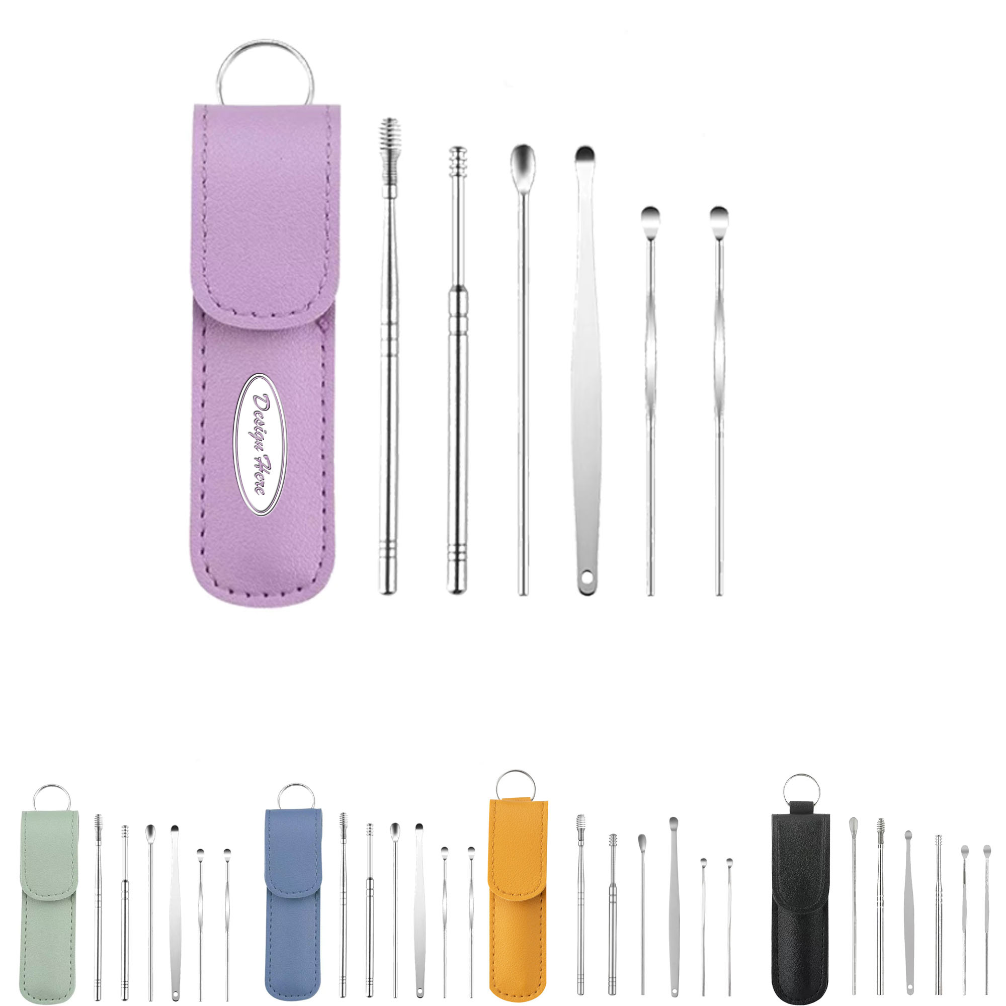 Stainless Steel Ear Pick Set ?C 6-Piece Kit with Leather Cases 6