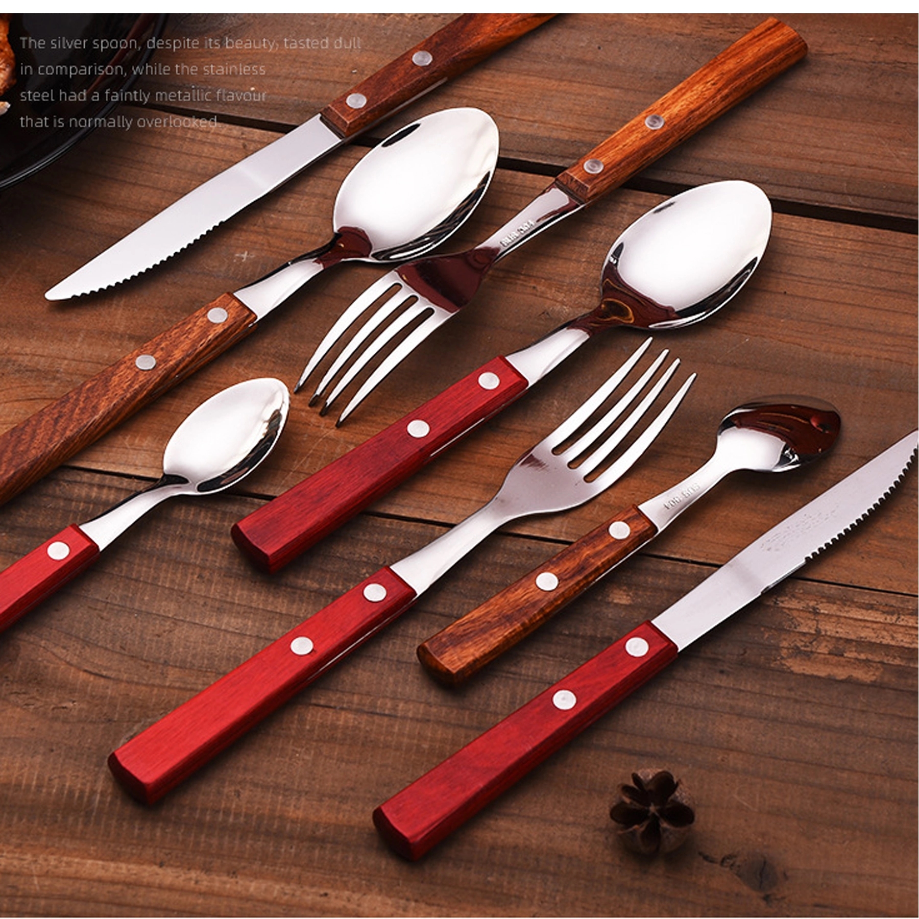 Silverware Set Stainless Steel Cutlery Wood Handle Retro 12