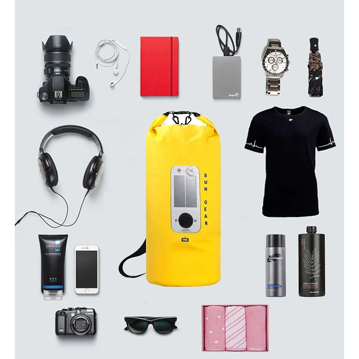20 L Waterproof Roll Top Storage Dry Bag With Speaker LED 5